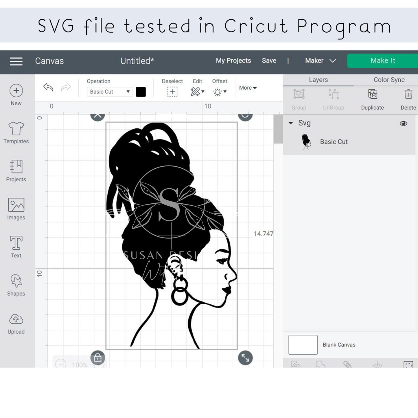 Woman with Dreadlock Bun SVG file for Cricut