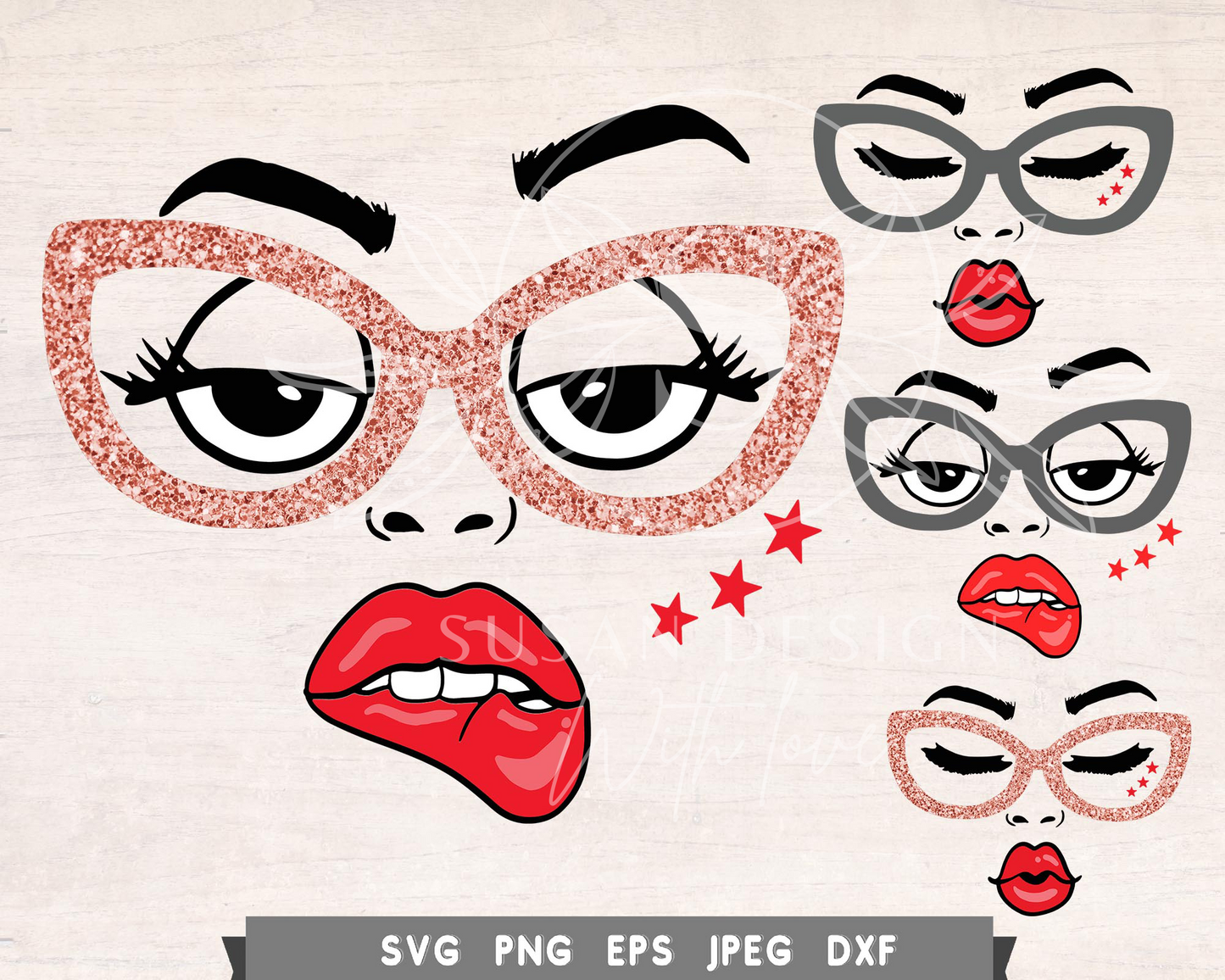 Funny Woman Glasses SVG file for Cricut, PNG Bundle