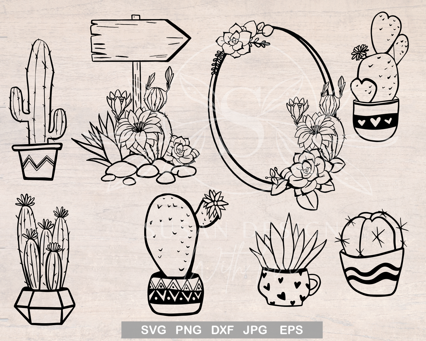 Cactus and Succulent plant Outline SVG Bundle