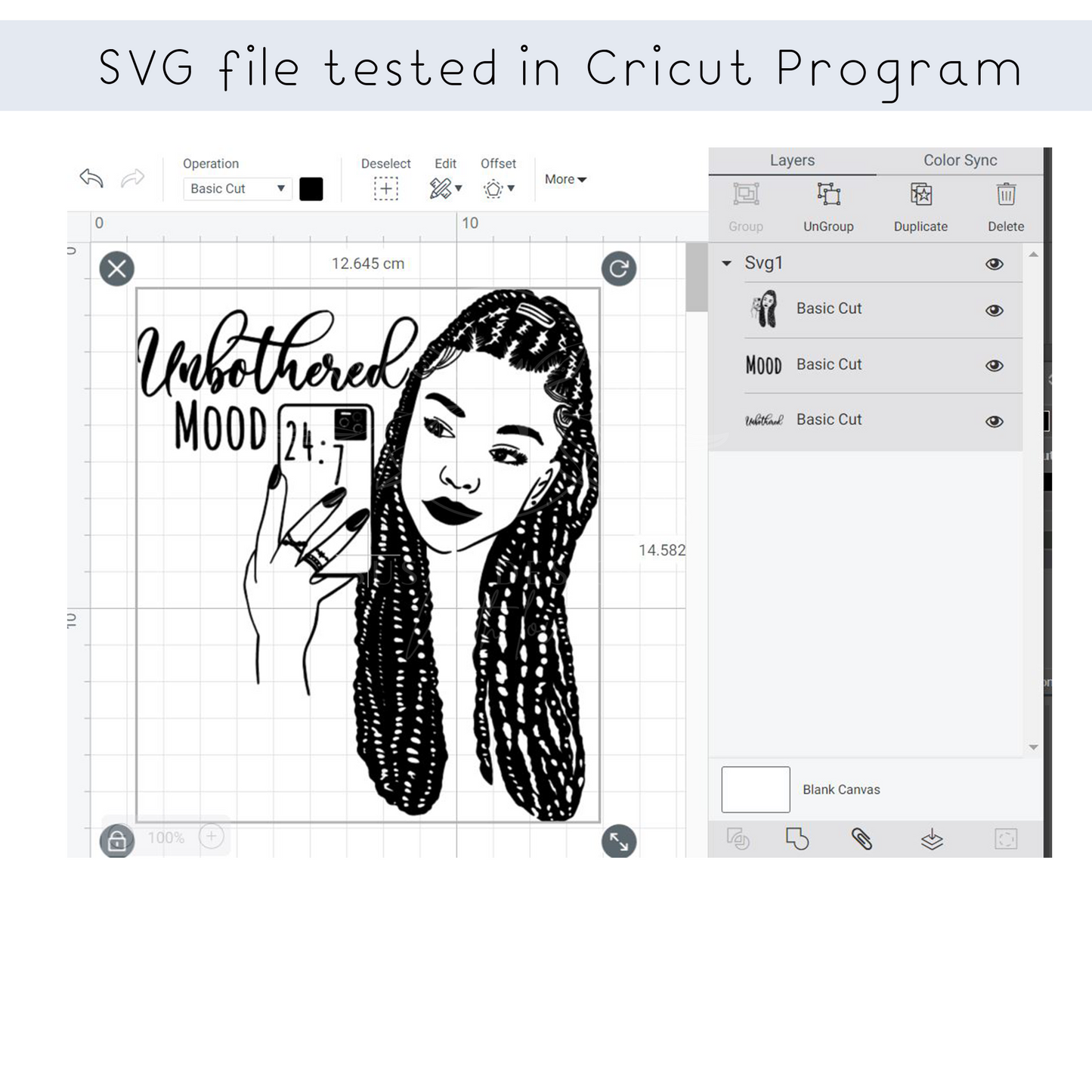 Unbothered 24/7 Braid Black woman with Cell Phone Selfie SVG Black and White