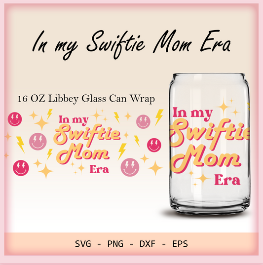 In my Swiftie Mom Era Retro 16oz Libbey glass can wrap, SVG cutting file for Cricut, PNG sublimation, Layered SVG