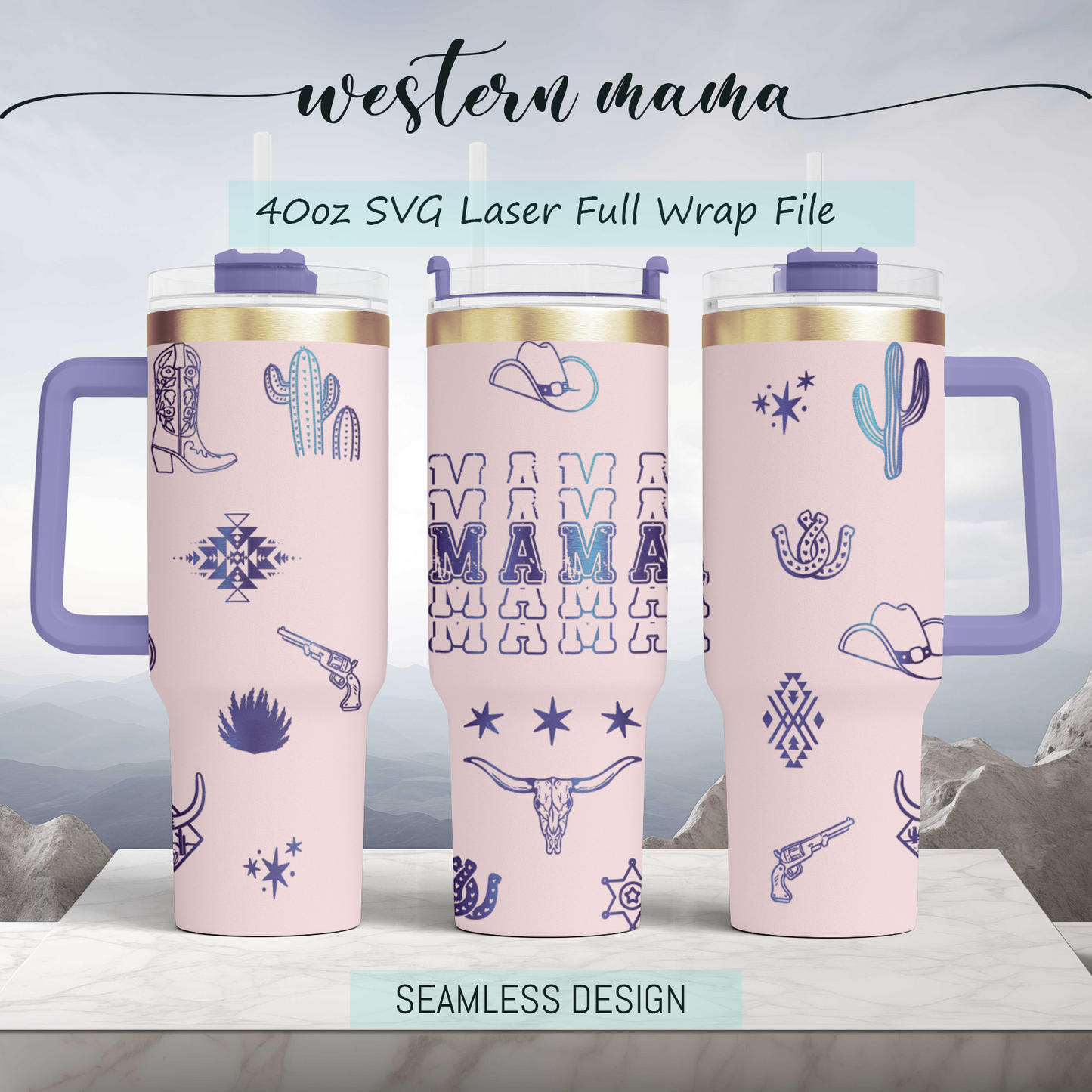 Howdy Mama Western  Engraved Full Wrap Seamless 40oz Tumbler SVG Laser Rotary and PNG sublimation 