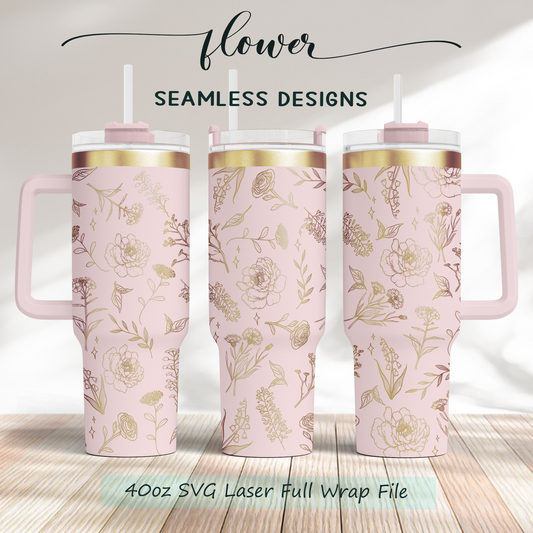 Flower minimal pattern 40oz Tumbler SVG Laser Engraved Full Wrap Seamless