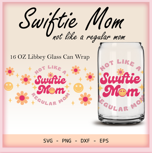 Swiftie Mom retro, Not like a regular mom Retro 16oz Libbey glass can wrap, SVG cutting file for Cricut, PNG sublimation, Layered SVG