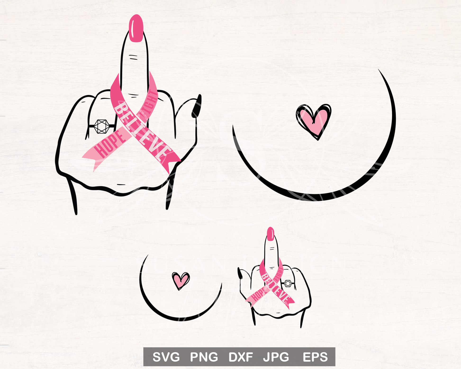 Hope fight Believe Breast Cancer SVG, Cancer Survivor, Middle finger Svg, Fuck Cancer SVG, Funny Cancer Awareness, svg file for cricut, PNG sublimation tshirt