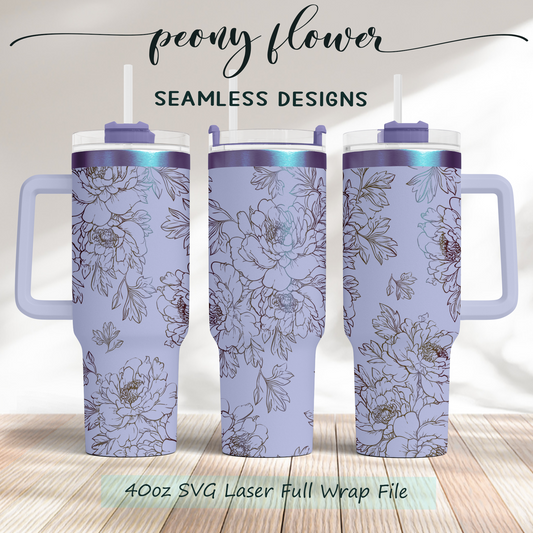 Peony 40oz Tumbler SVG Laser Engraved Full Wrap Seamless