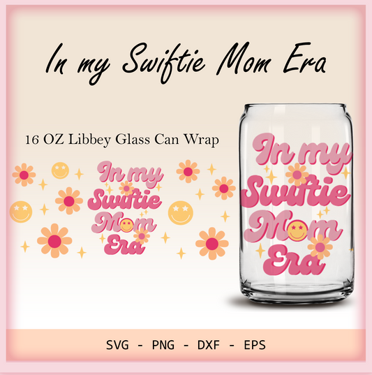 In my Swiftie Mom Era Retro 16oz Libbey glass can wrap, SVG cutting file for Cricut, PNG sublimation, Layered SVG