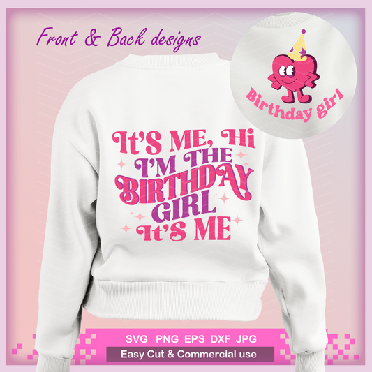 Retro birthday party shirt svg png, It's Me, Hi I'm The Birthday Girl, heart svg, svg file for Cricut, png sublimation