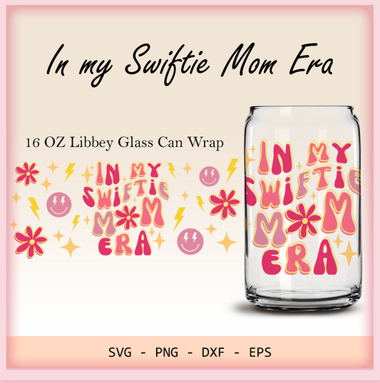 In my Swiftie Mom Era Wavy Retro 16oz Libbey glass can wrap, SVG cutting file for Cricut, PNG sublimation, Layered SVG