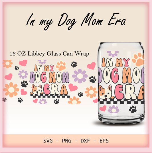 In My Dog Mom Era Retro 16oz Libbey glass can wrap, Dog lover Wrap, SVG cutting file for Cricut, PNG sublimation, Layered SVG