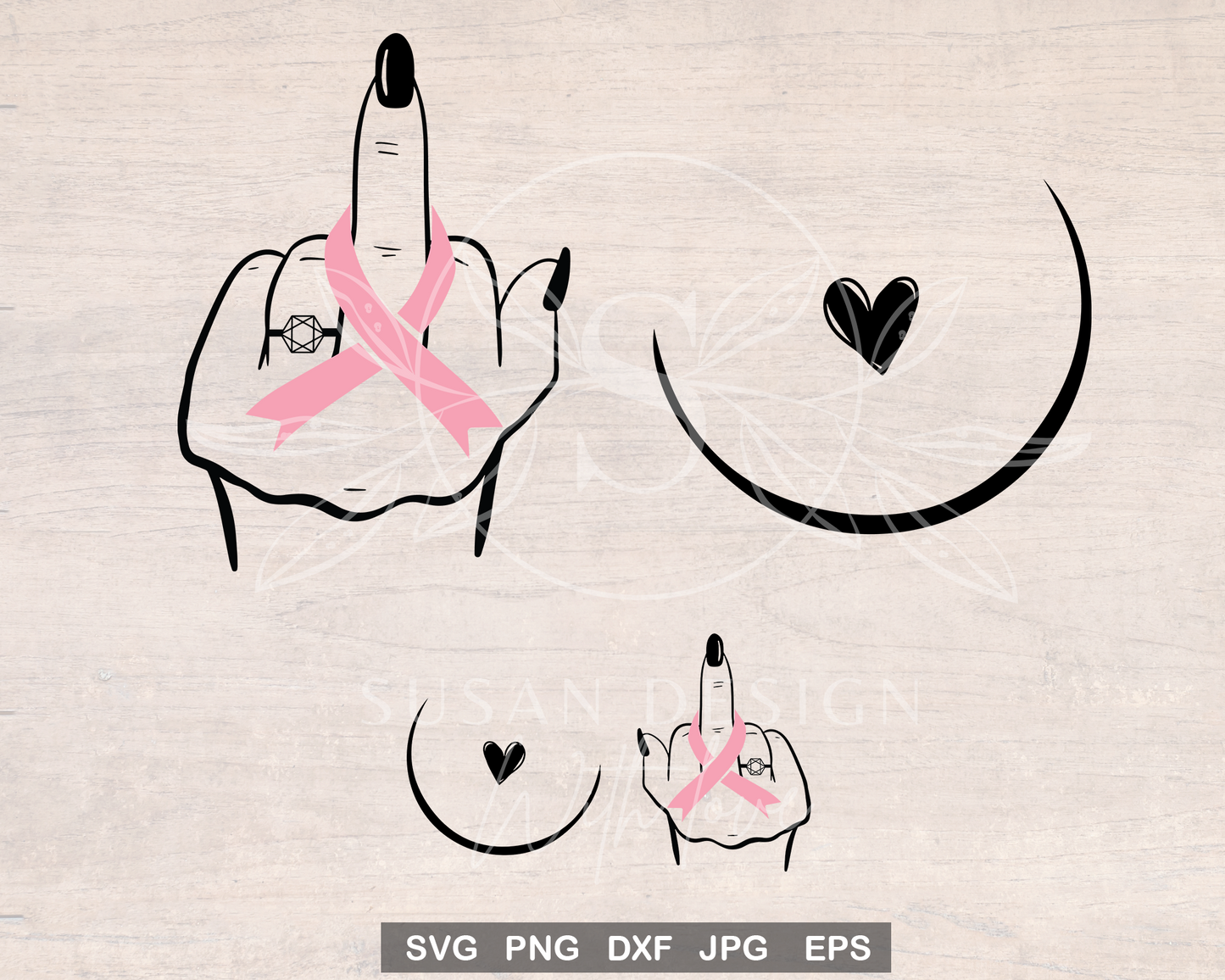 Breast Cancer SVG, Pink ribbon, Middle finger Svg, Fuck Cancer SVG, Funny Cancer Awareness, svg file for cricut, PNG sublimation tshirt