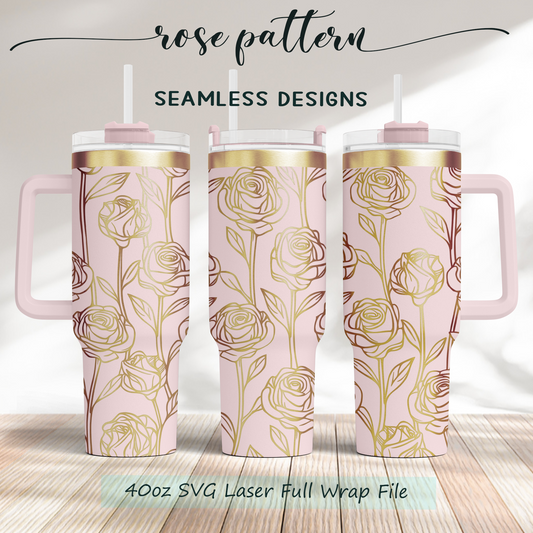 Rose pattern 40oz Tumbler SVG Laser Engraved Full Wrap Seamless