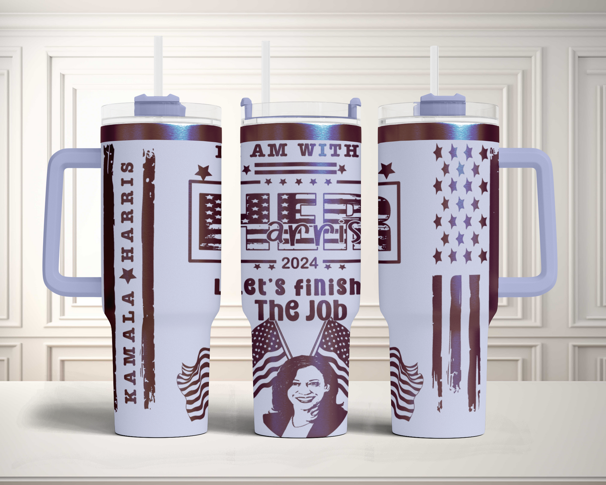 Kamala Harris 2024 Let's Finish The Job 40oz Tumbler SVG Laser Engraved Full Wrap Seamless, Rotary and PNG sublimation