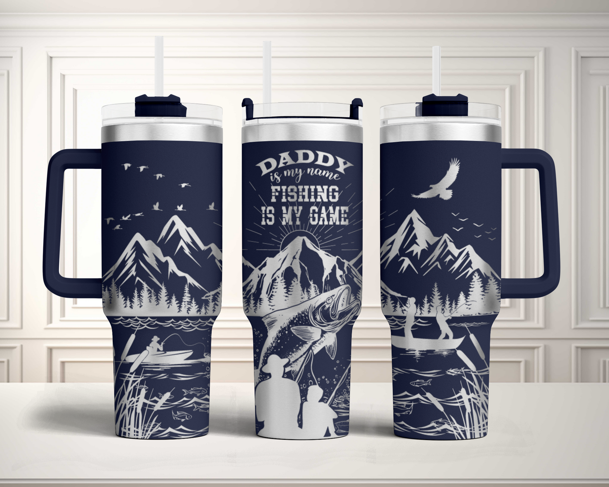 Daddy is my name Fishing is my Game SVG Engraved Full Wrap Seamless Design 40oz Tumbler, Digital Download, SVG Laser Rotary, PNG sublimation