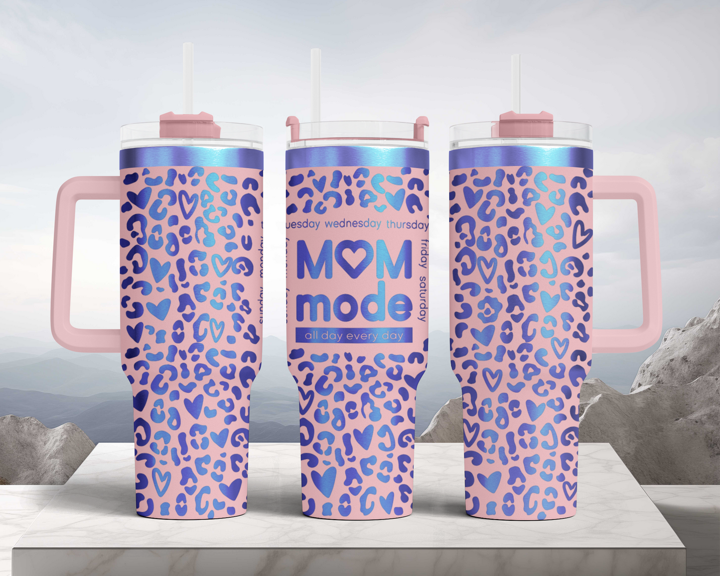 Mama mom mode heart Leopard 40oz Tumbler SVG Laser Engraved Full Wrap Seamless, Rotary and PNG sublimation