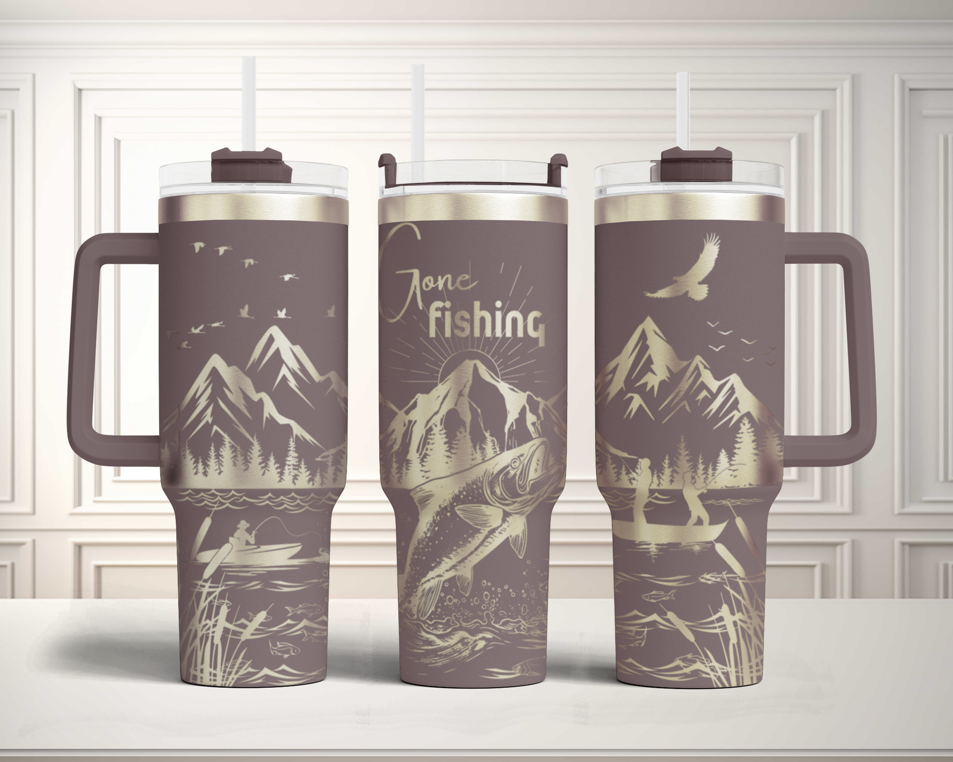 Gone Fishing SVG 40oz Tumbler Laser Engraved Full Wrap Seamless, SVG Laser Rotary, PNG sublimation