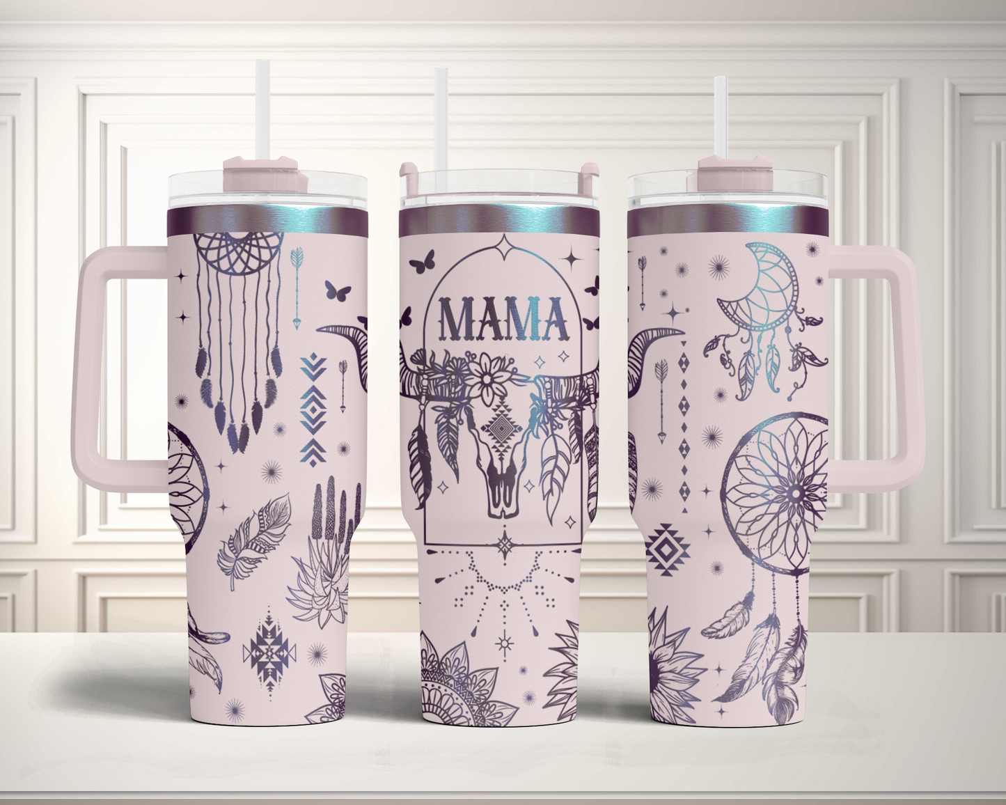 Boho Mama Cow Skulls Western Cowgirl Engraved Full Wrap Seamless 40oz Tumbler SVG Laser Rotary and PNG sublimation