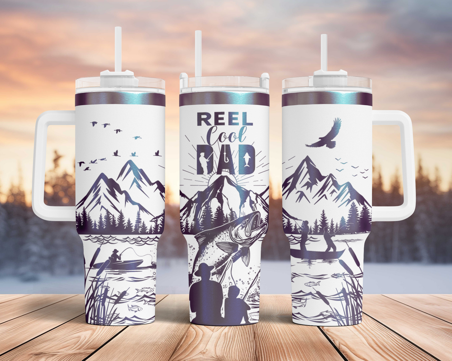 Reel Cool dad, Fishing dad with kids SVG 40oz Tumbler Laser Engraved Full Wrap Seamless, SVG Laser Rotary, PNG sublimation 