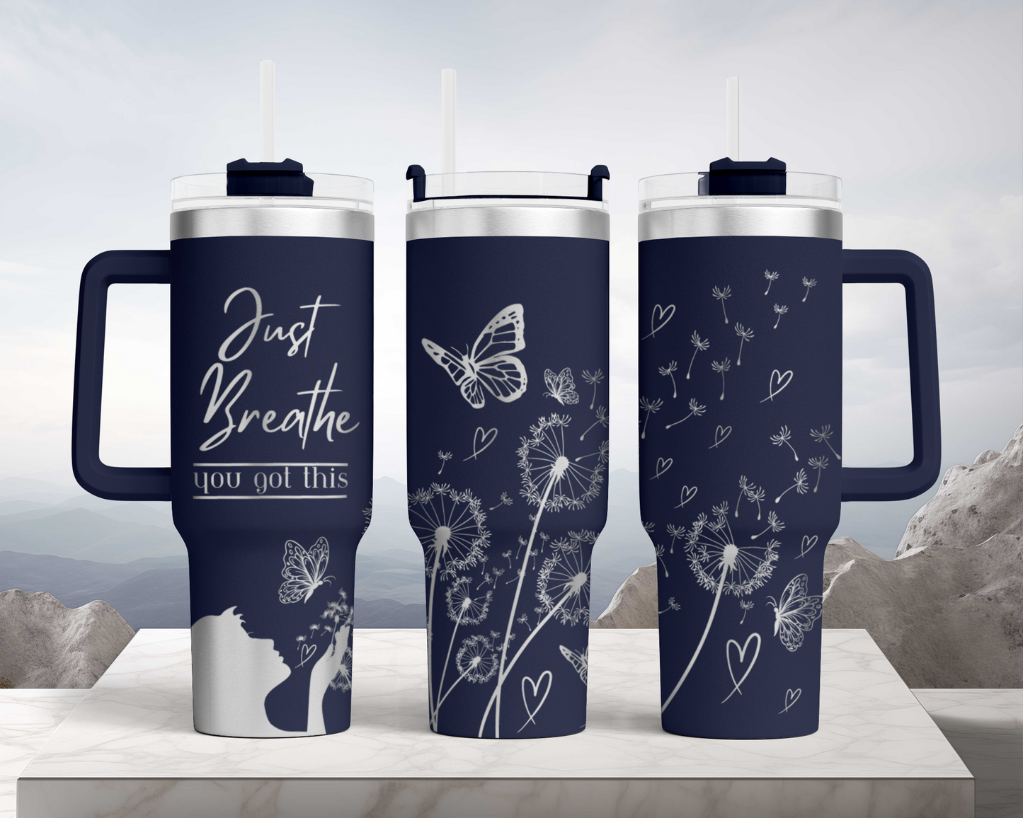 Just Breathe you got this 40oz Tumbler Laser Engraved Full Wrap Seamless Design, SVG Laser PNG sublimation