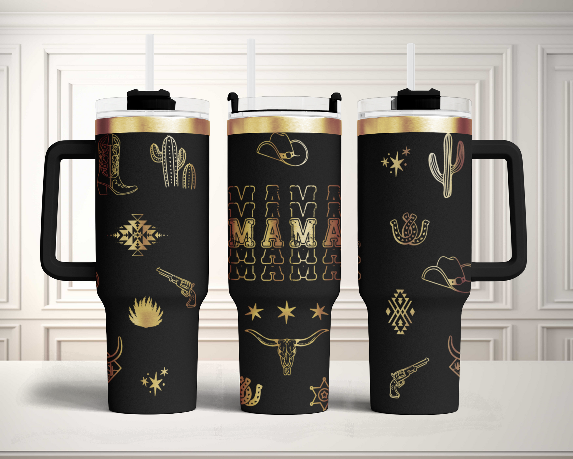 Howdy Mama Western  Engraved Full Wrap Seamless 40oz Tumbler SVG Laser Rotary and PNG sublimation 