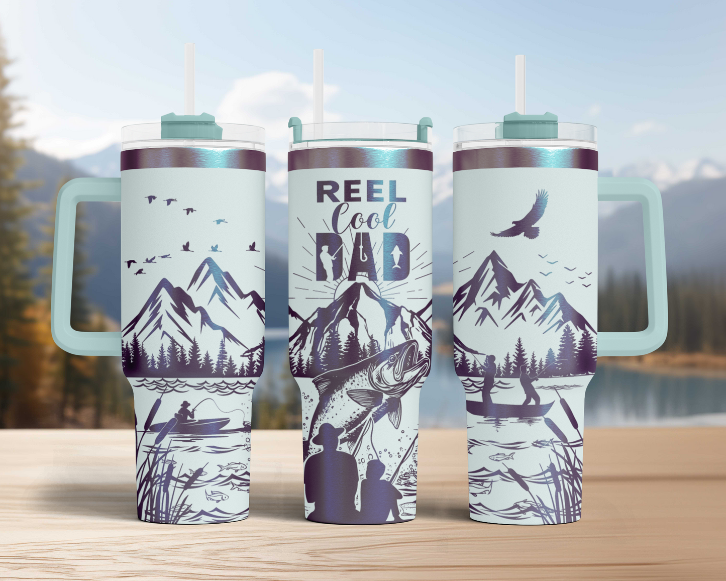 Reel Cool dad, Fishing dad with kids SVG 40oz Tumbler Laser Engraved Full Wrap Seamless, SVG Laser Rotary, PNG sublimation 