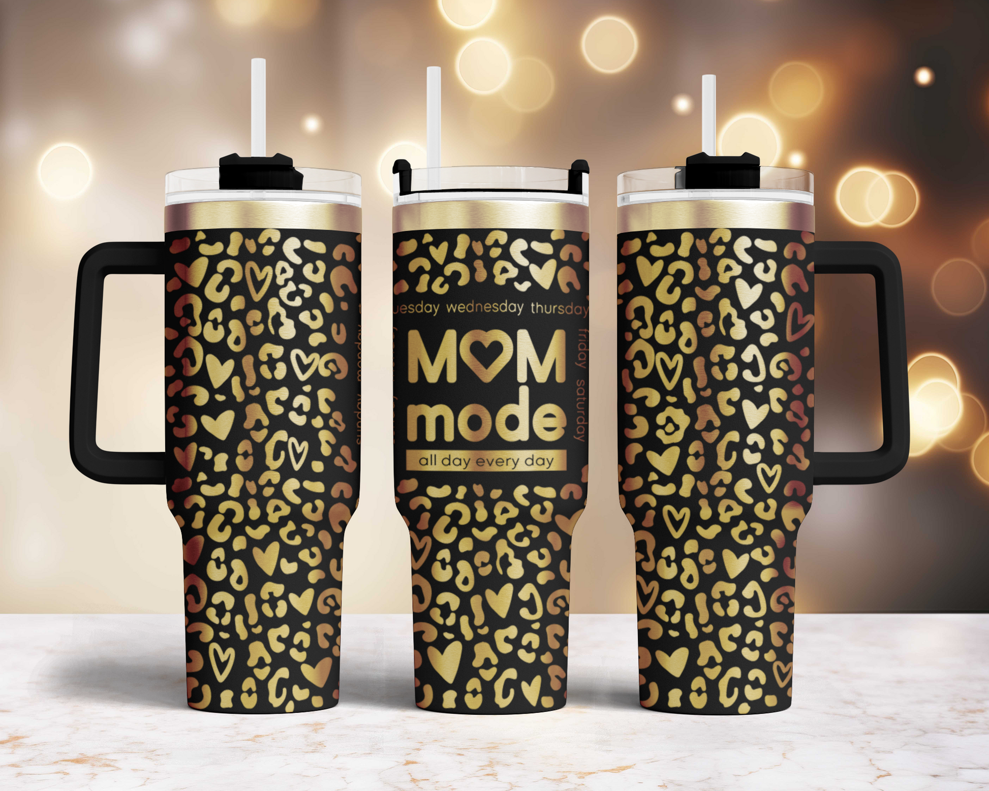 Mama mom mode heart Leopard 40oz Tumbler SVG Laser Engraved Full Wrap Seamless, Rotary and PNG sublimation