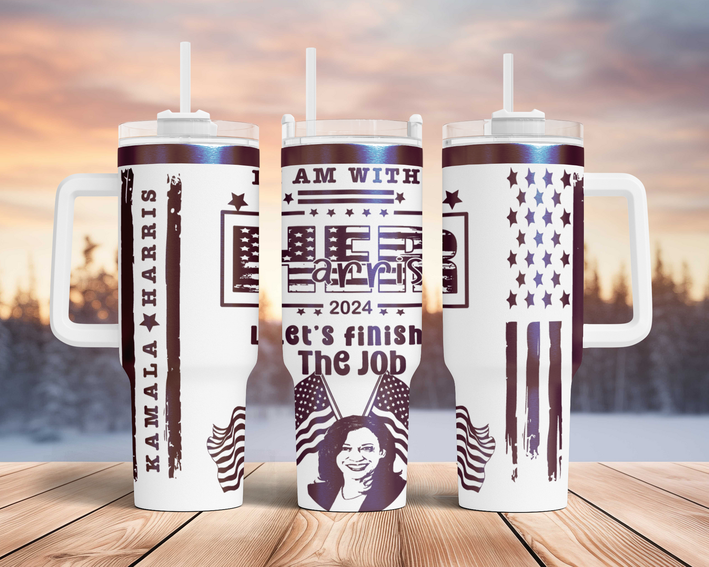 Kamala Harris 2024 Let's Finish The Job 40oz Tumbler SVG Laser Engraved Full Wrap Seamless, Rotary and PNG sublimation