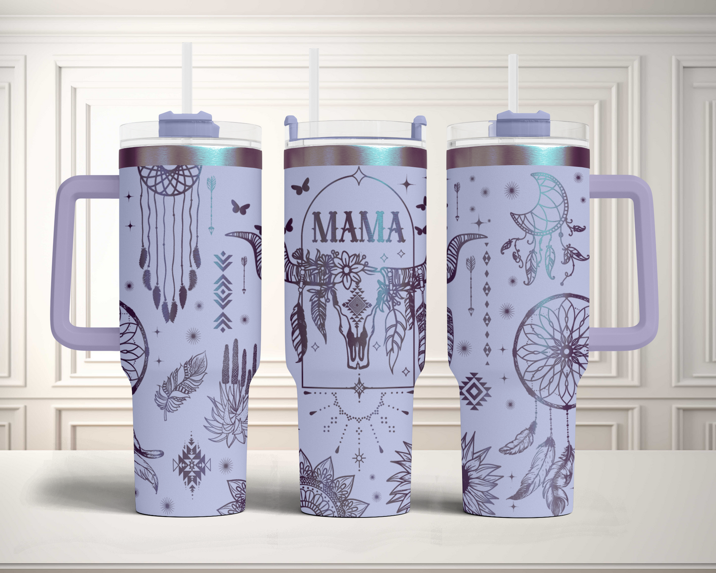 Boho Mama Cow Skulls Western Cowgirl Engraved Full Wrap Seamless 40oz Tumbler SVG Laser Rotary and PNG sublimation