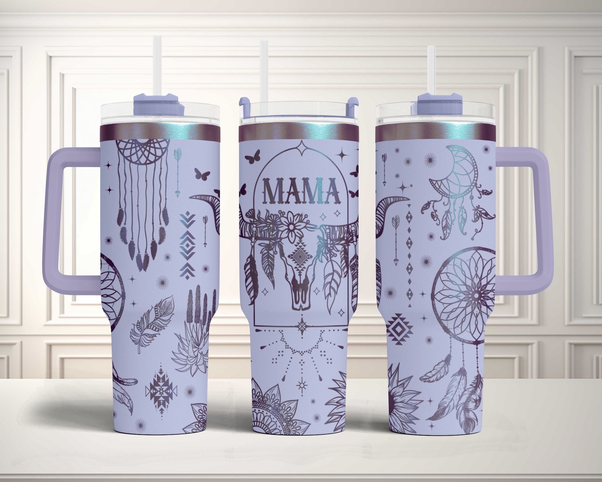 Boho Mama Cow Skulls Western Cowgirl Engraved Full Wrap Seamless 40oz Tumbler SVG Laser Rotary and PNG sublimation