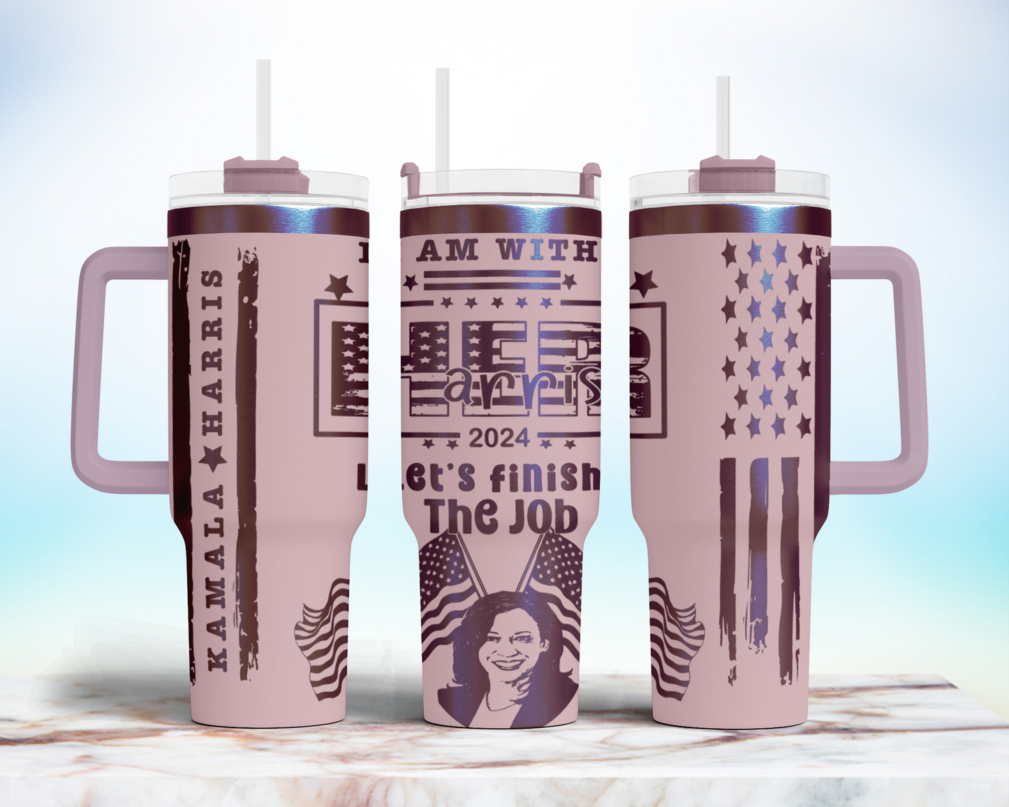 Kamala Harris 2024 Let's Finish The Job 40oz Tumbler SVG Laser Engraved Full Wrap Seamless, Rotary and PNG sublimation