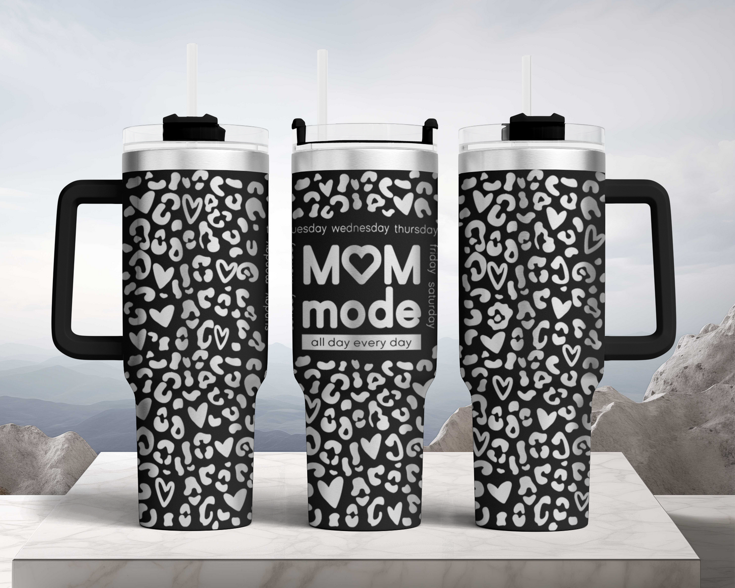 Mama mom mode heart Leopard 40oz Tumbler SVG Laser Engraved Full Wrap Seamless, Rotary and PNG sublimation