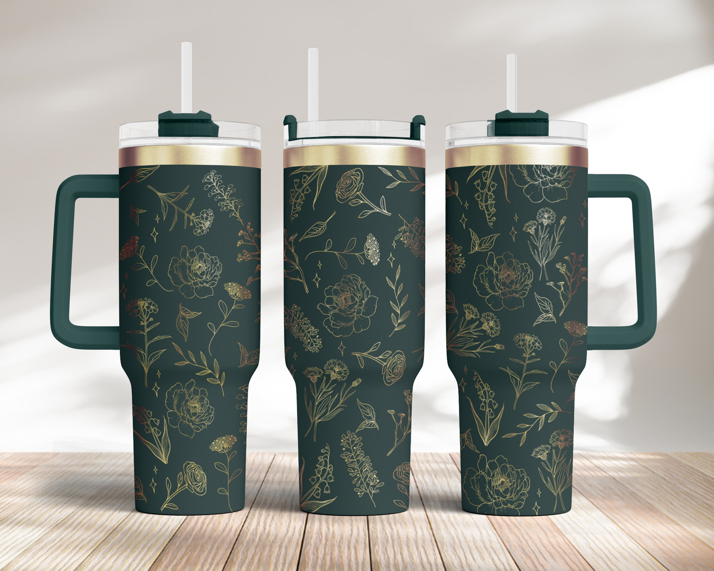 Flower Bundle 5 designs, 40oz Tumbler SVG Laser Engraved Full Wrap Seamless