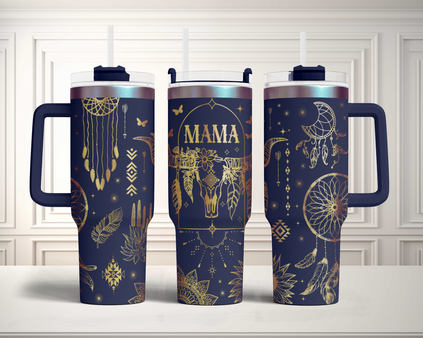 Boho Mama Cow Skulls Western Cowgirl Engraved Full Wrap Seamless 40oz Tumbler SVG Laser Rotary and PNG sublimation