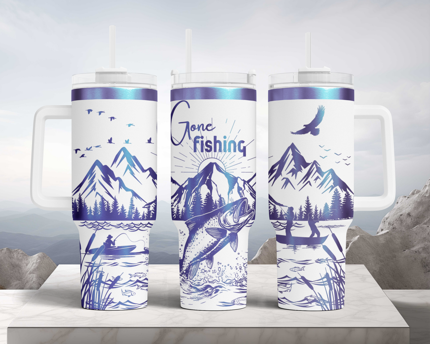 Gone Fishing SVG 40oz Tumbler Laser Engraved Full Wrap Seamless, SVG Laser Rotary, PNG sublimation