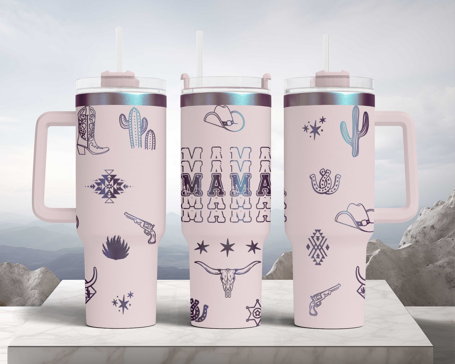 Howdy Mama Western  Engraved Full Wrap Seamless 40oz Tumbler SVG Laser Rotary and PNG sublimation 