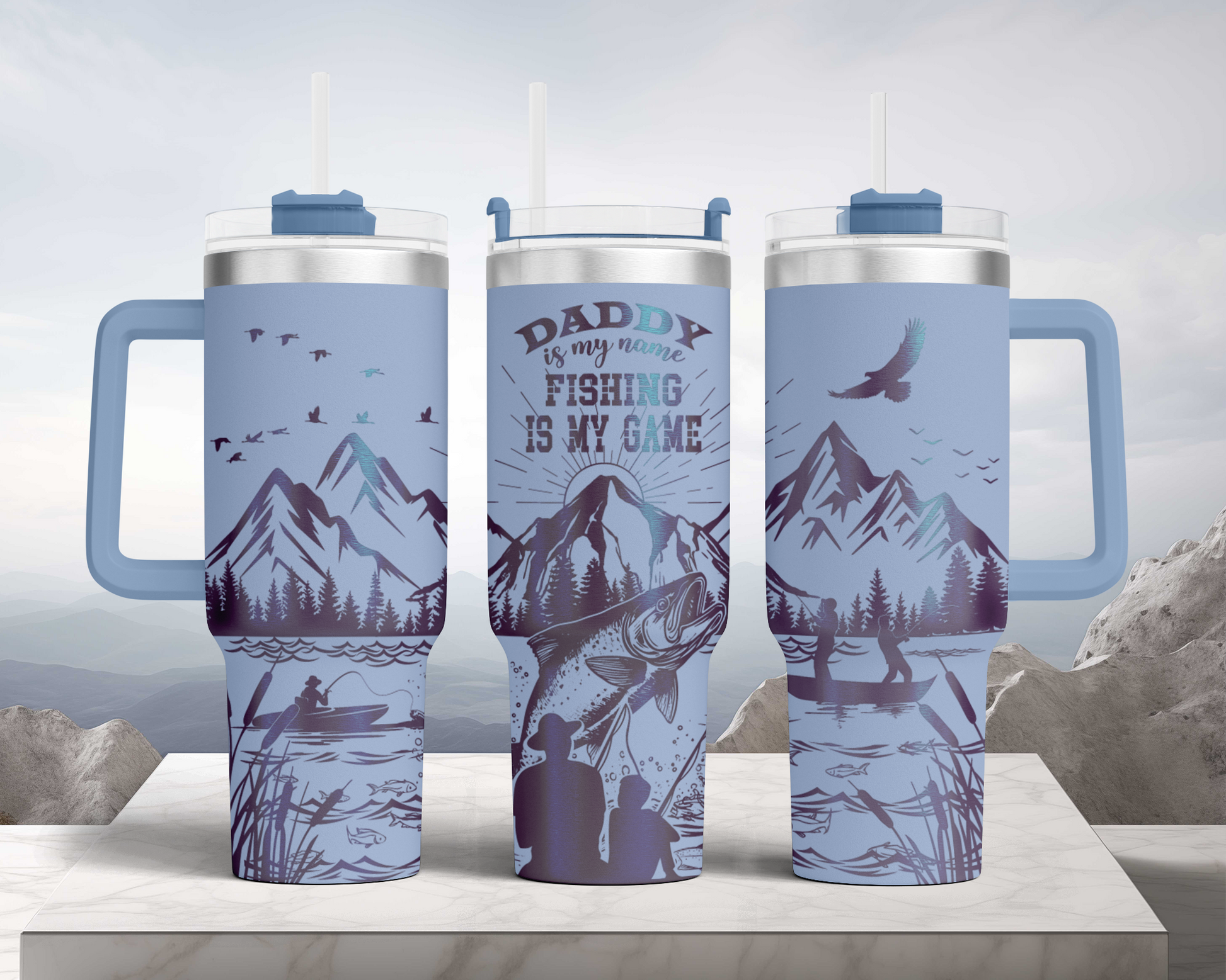 Daddy is my name Fishing is my Game SVG Engraved Full Wrap Seamless Design 40oz Tumbler, Digital Download, SVG Laser Rotary, PNG sublimation