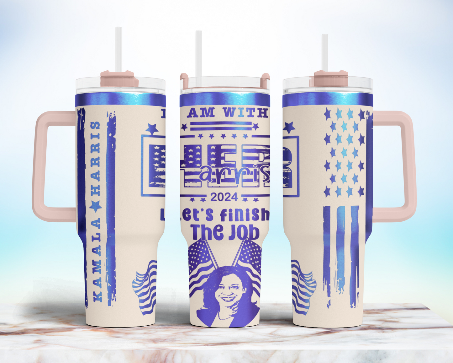 Kamala Harris 2024 Let's Finish The Job 40oz Tumbler SVG Laser Engraved Full Wrap Seamless, Rotary and PNG sublimation