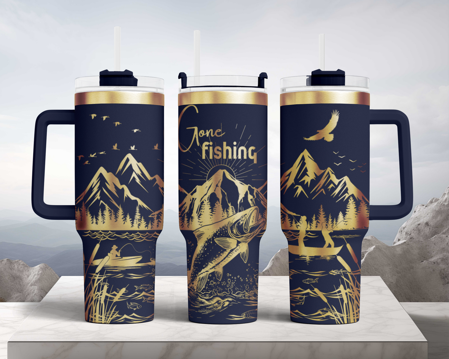 Gone Fishing SVG 40oz Tumbler Laser Engraved Full Wrap Seamless, SVG Laser Rotary, PNG sublimation