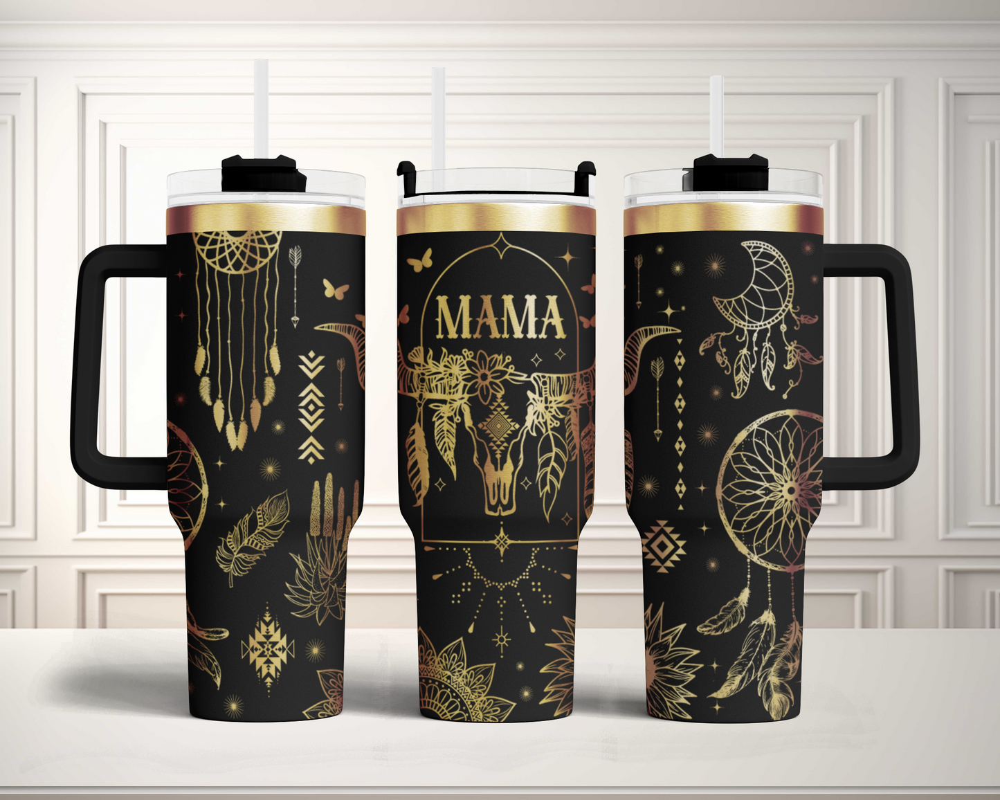 Boho Mama Cow Skulls Western Cowgirl Engraved Full Wrap Seamless 40oz Tumbler SVG Laser Rotary and PNG sublimation