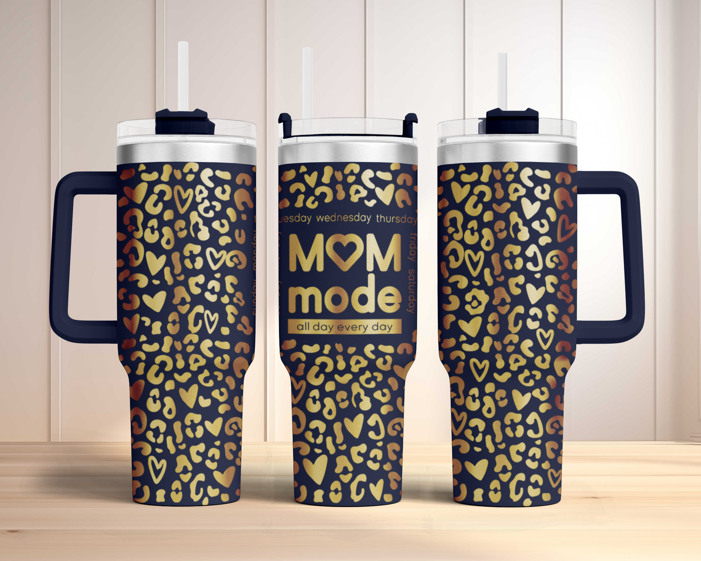 Mama mom mode heart Leopard 40oz Tumbler SVG Laser Engraved Full Wrap Seamless, Rotary and PNG sublimation