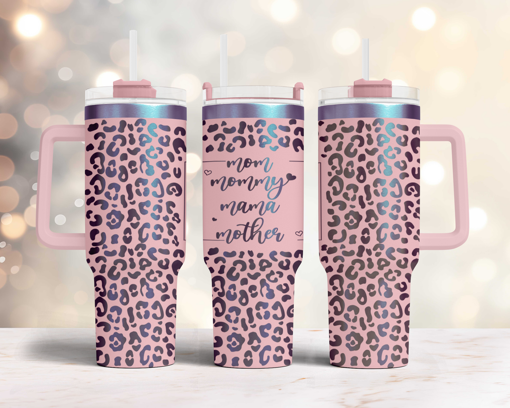 Mama mom mother Leopard 40oz Tumbler SVG Laser Engraved Full Wrap Seamless, Rotary and PNG sublimation