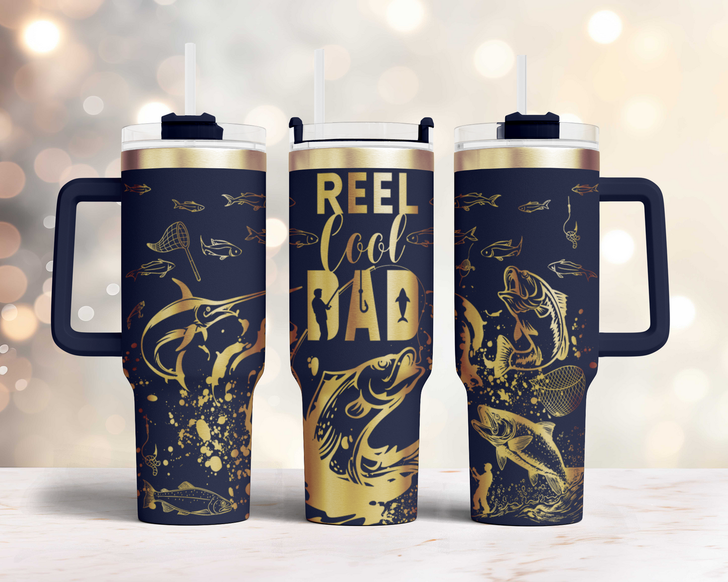 Reel Cool dad, Fishing dad SVG 40oz Tumbler Laser Engraved Full Wrap Seamless, SVG Laser Rotary, PNG sublimation