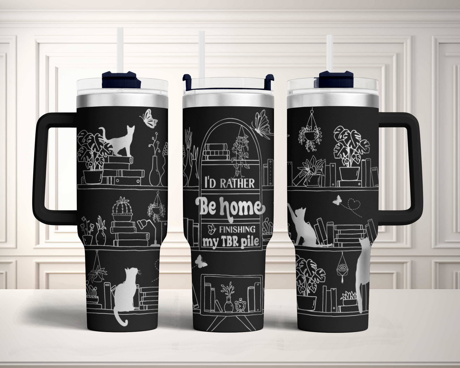 I'd rather be home finishing my TBR pile, Book lover Engraved Full Wrap Seamless 40oz Tumbler SVG Laser Rotary and PNG sublimation