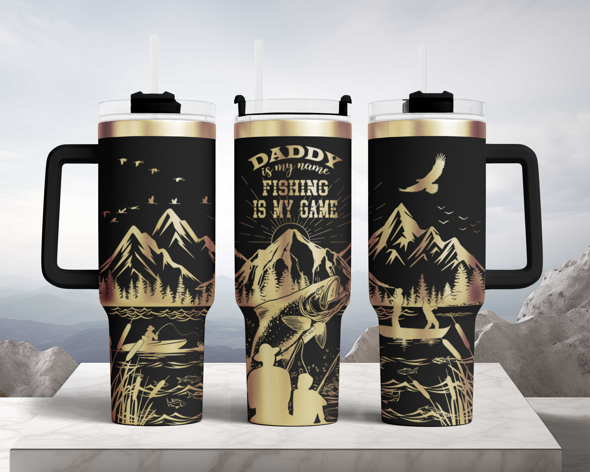 Daddy is my name Fishing is my Game SVG Engraved Full Wrap Seamless Design 40oz Tumbler, Digital Download, SVG Laser Rotary, PNG sublimation