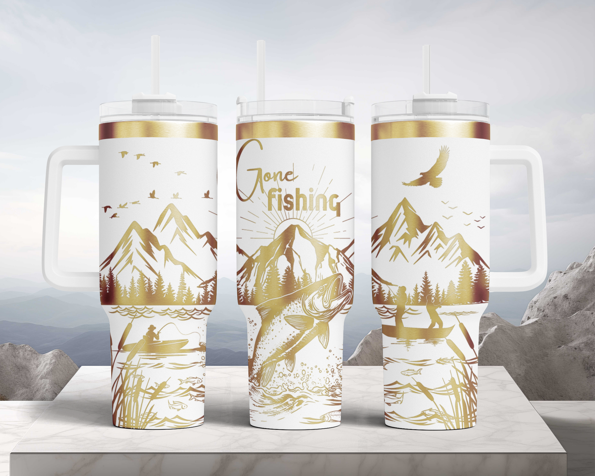 Gone Fishing SVG 40oz Tumbler Laser Engraved Full Wrap Seamless, SVG Laser Rotary, PNG sublimation