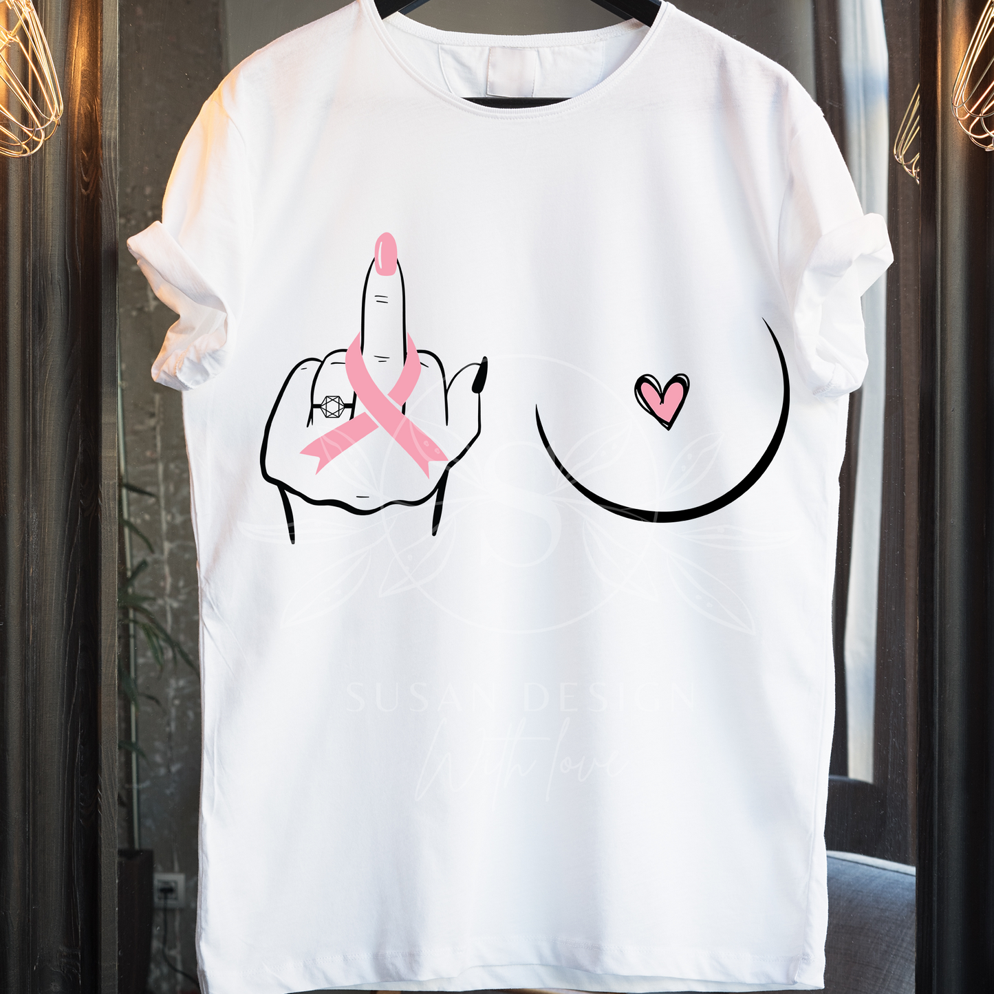 Breast Cancer SVG, Pink ribbon, Middle finger Svg, Fuck Cancer SVG, Funny Cancer Awareness, svg file for cricut, PNG sublimation tshirt