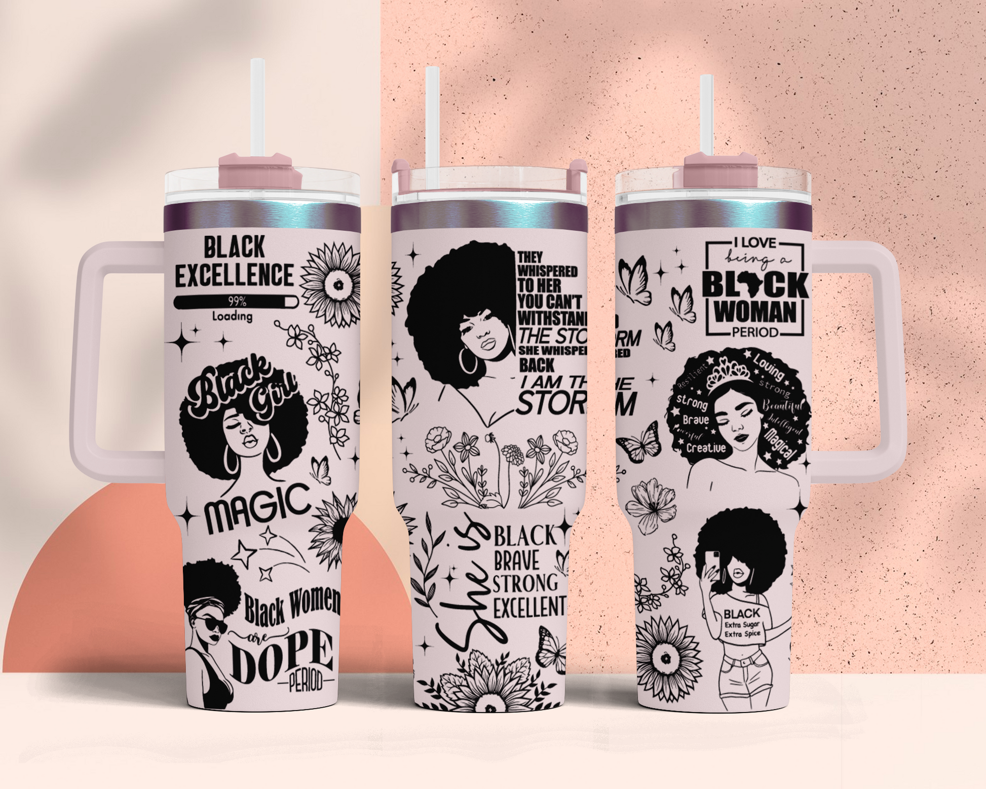 Black Woman Affirmation 40oz Tumbler SVG Laser Engraved Full Wrap Seamless, PNG sublimation