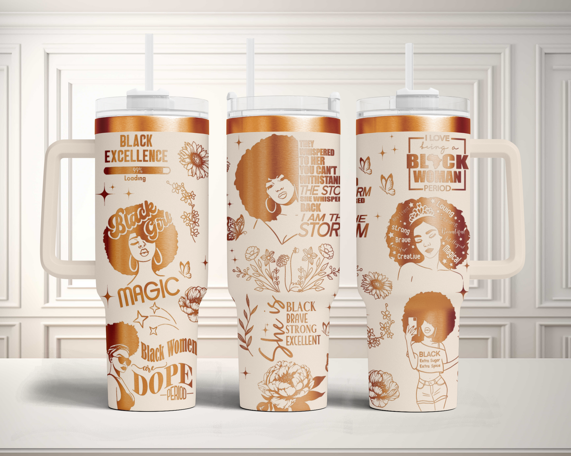 Black woman, I'm the storm, Pride, Black Woman affirmation 40oz Tumbler, Floral Mama 40oz Tumbler SVG Laser Engraved Full Wrap Seamless, Rotary and PNG sublimation 