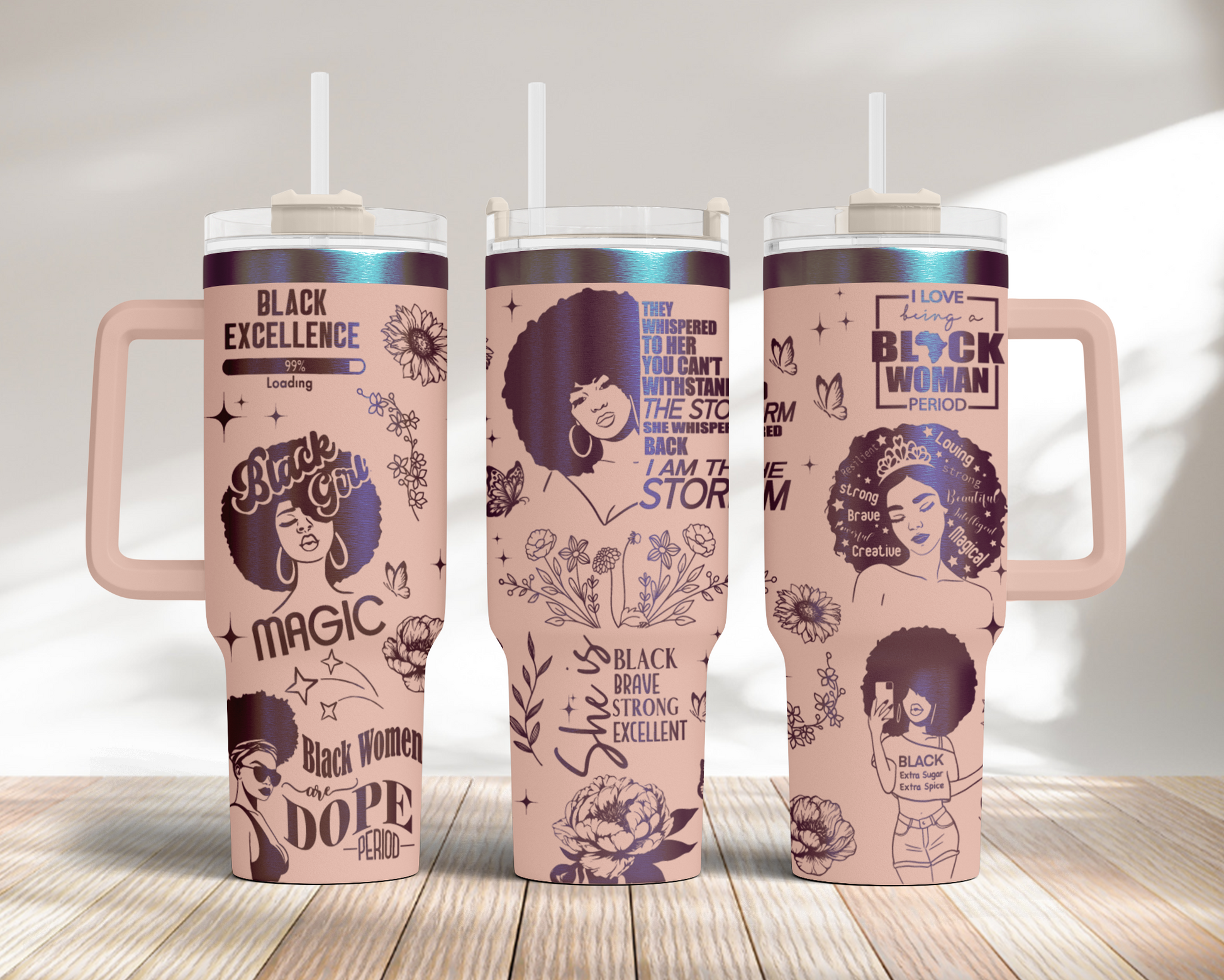 Black woman, I'm the storm, Pride, Black Woman affirmation 40oz Tumbler, Floral Mama 40oz Tumbler SVG Laser Engraved Full Wrap Seamless, Rotary and PNG sublimation 