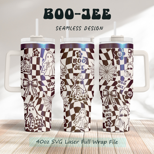 Boo Jee, Boujee Cute Ghost Funny Halloween40oz Tumbler SVG Laser Engraved Full Wrap Seamless, Rotary and PNG sublimation&nbsp;